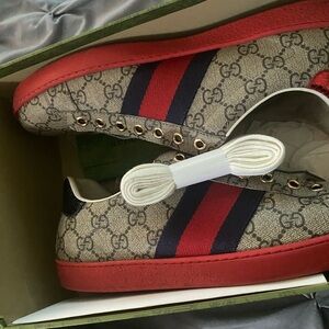 Beige and Red Sneakers